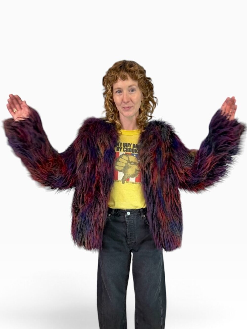 SpiritHoods Faux Fur Shaggy 70s Multicolor Jacket Collectors Edition $450 Size S